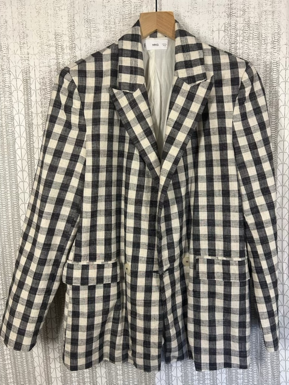 Mango Black & White Plaid Tailored Blazer